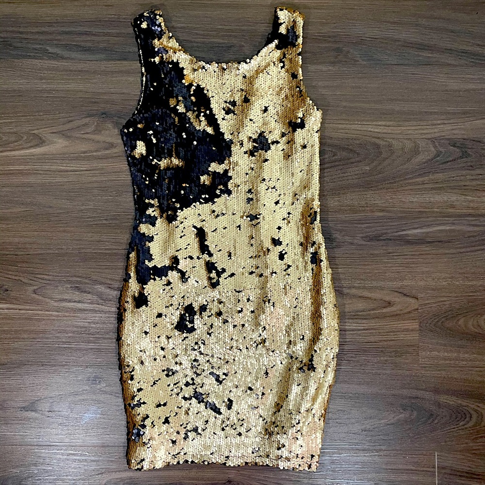 Black and gold flip sequin tank dress
